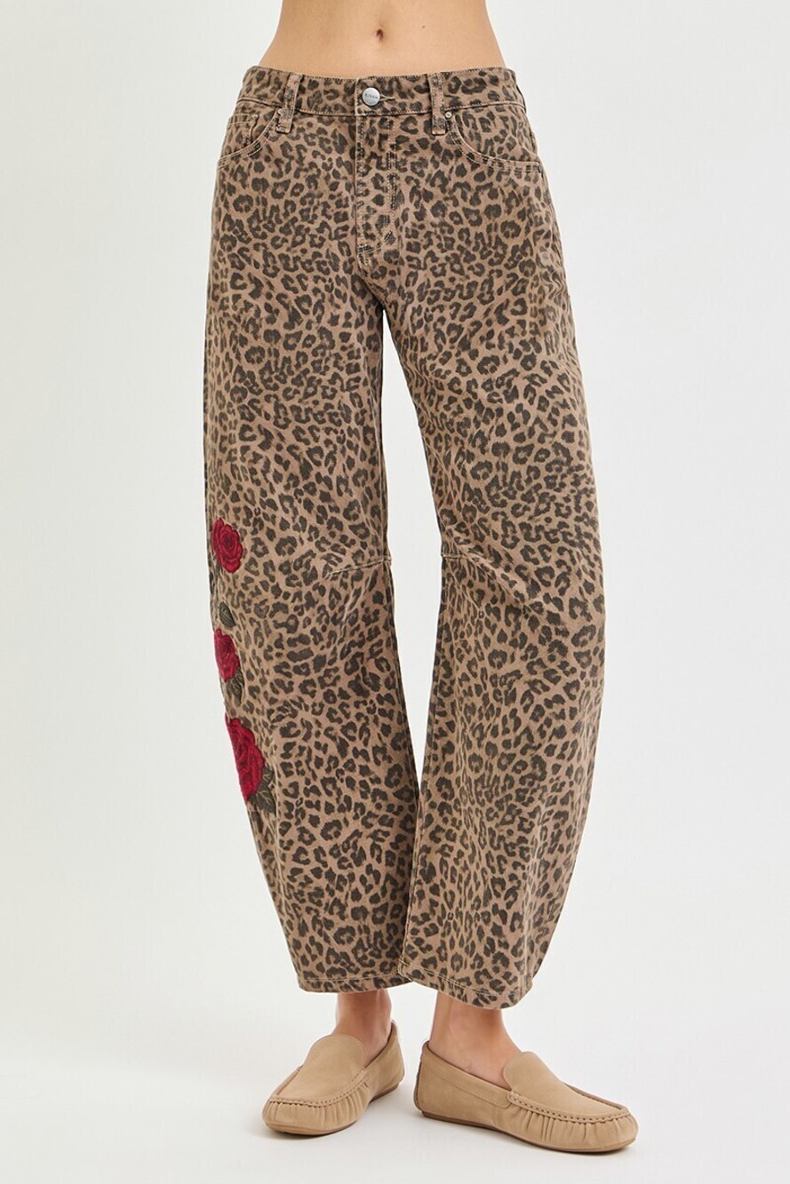 PGC-21918 | Risen Slouchy Barrel Leopard Print Pants | Brown | Sizes 25-32 - Picture 2 of 10